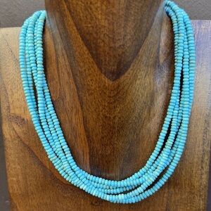 Sterling Silver Multi Strand Blue Turquoise Bead Choker Necklace. 16 inch. Gift